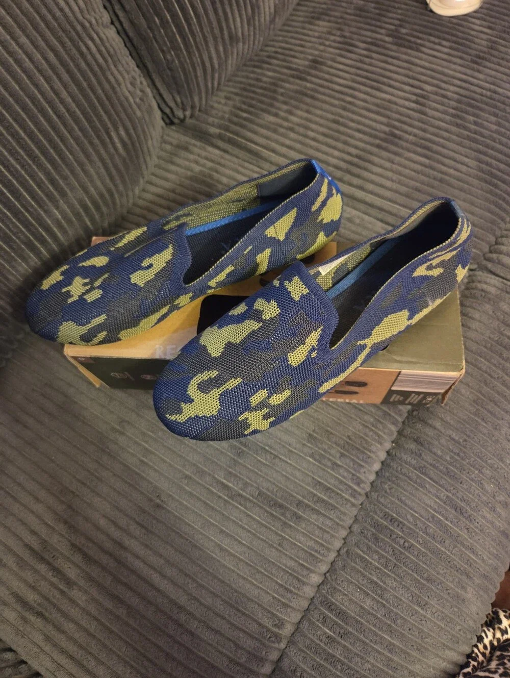 SERRA Navy and Yellow Knit Slip-On Loafers for Women